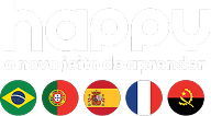 Logo da happy, bandeiras do Brasil, Portugal,Espanha, França e Angola